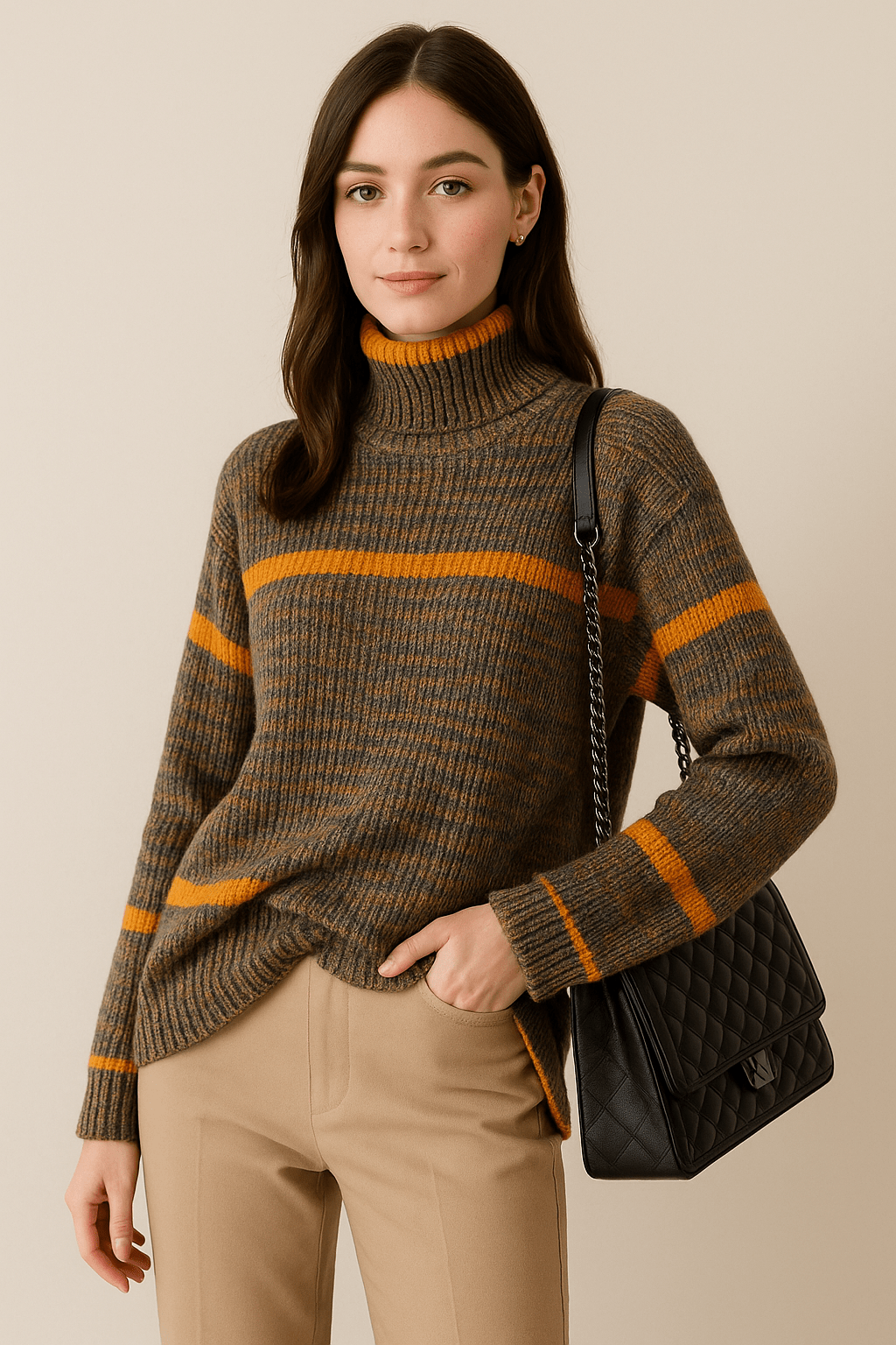 Greyson Dept. | Keira – Women’s Knitted Oversized Turtleneck Jumper – Brown