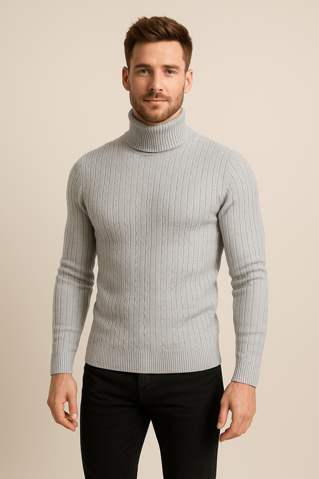 Greyson Dept. | Lasse – Men’s Slim Fit Wool Turtleneck Sweater with Cable Knit Pattern