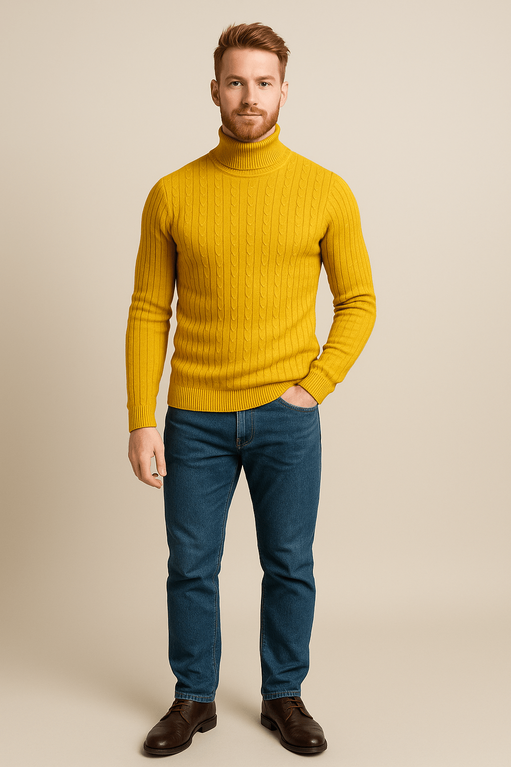 Greyson Dept. | Lasse – Men’s Slim Fit Wool Turtleneck Sweater with Cable Knit Pattern