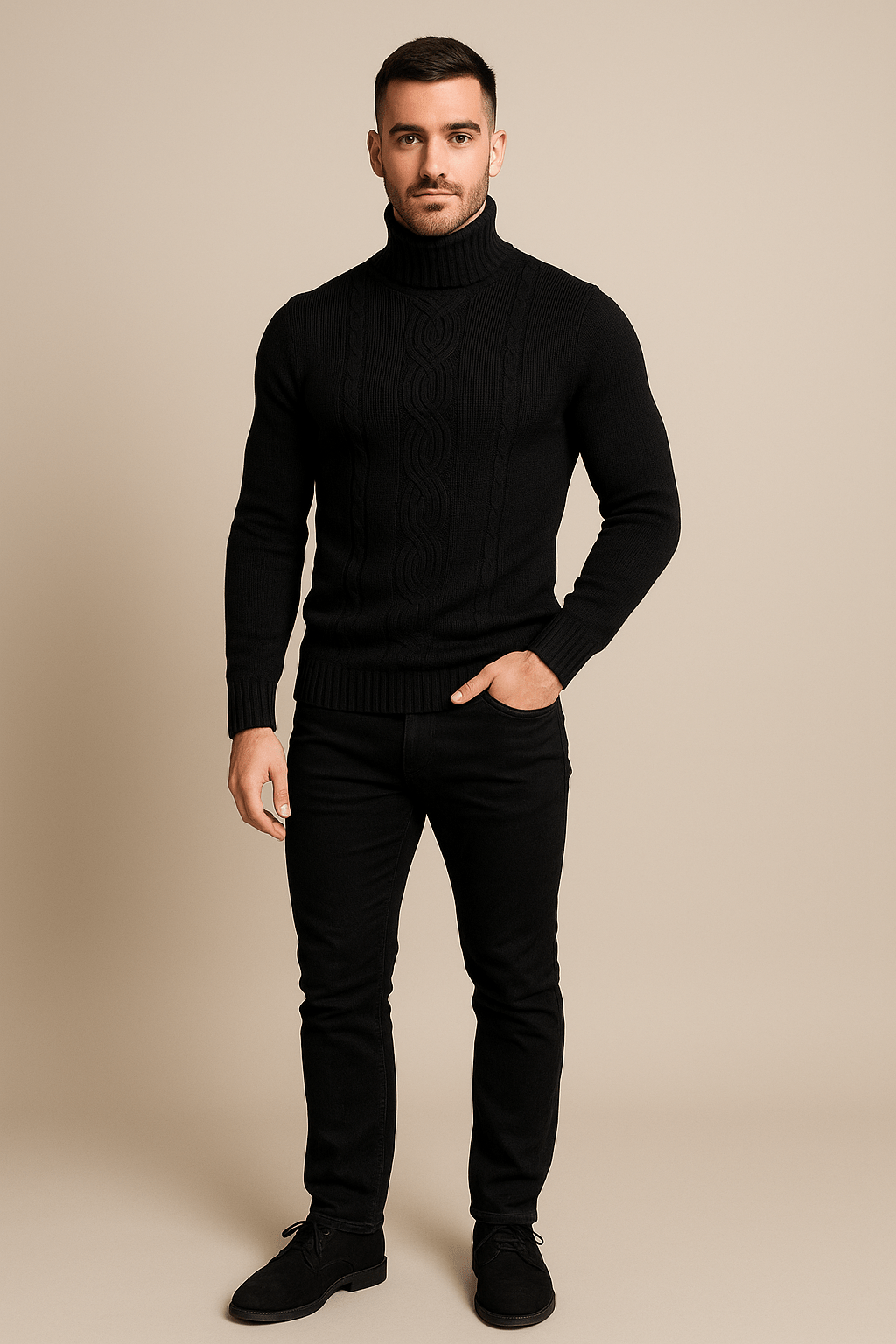 Greyson Dept. | Lawrence – Men’s Cable Knit Turtleneck Sweater with Ribbed Cuffs