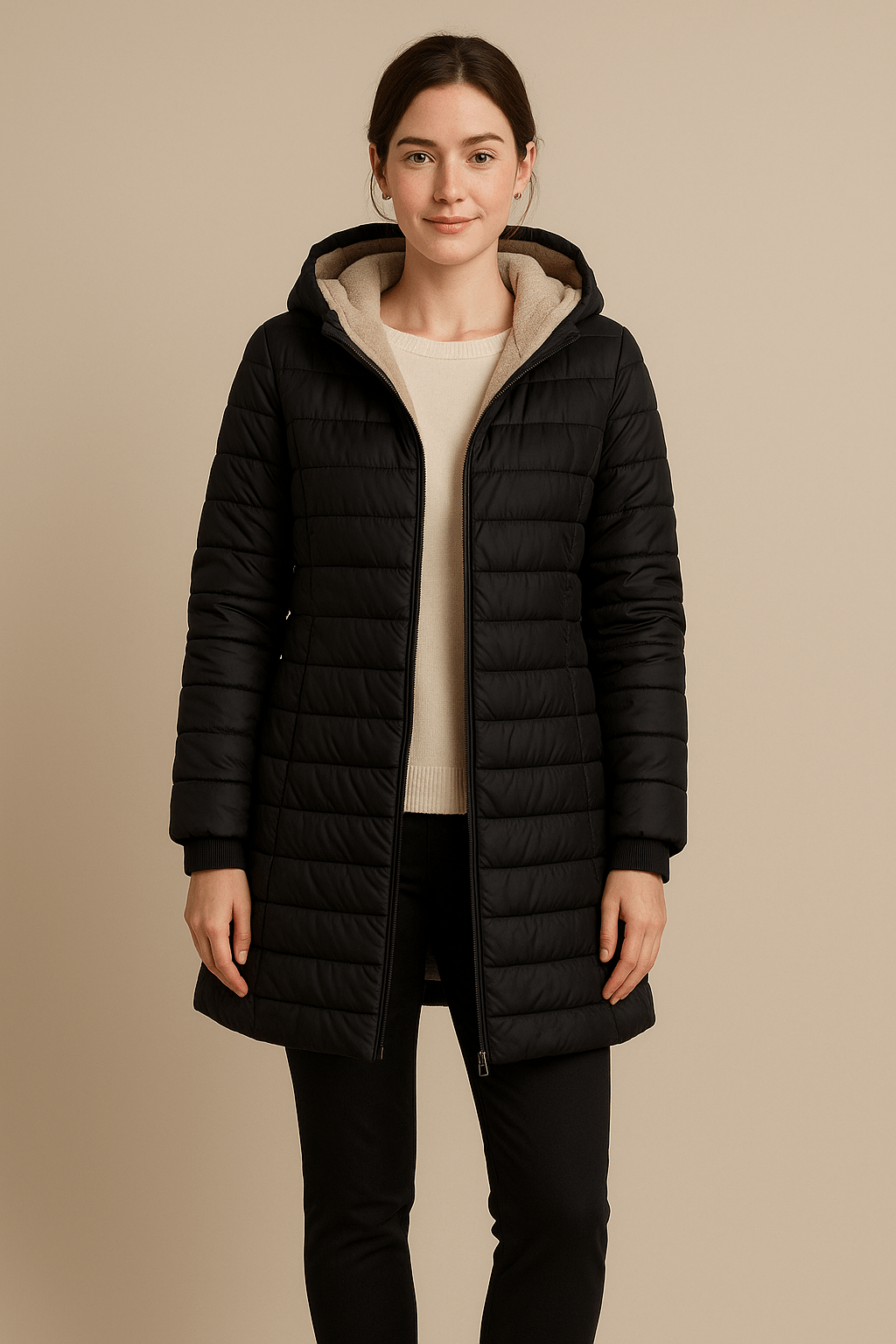 Greyson Dept. | Nia – Women’s Quilted Mid-Length Puffer Coat with Plush Lining and Hood