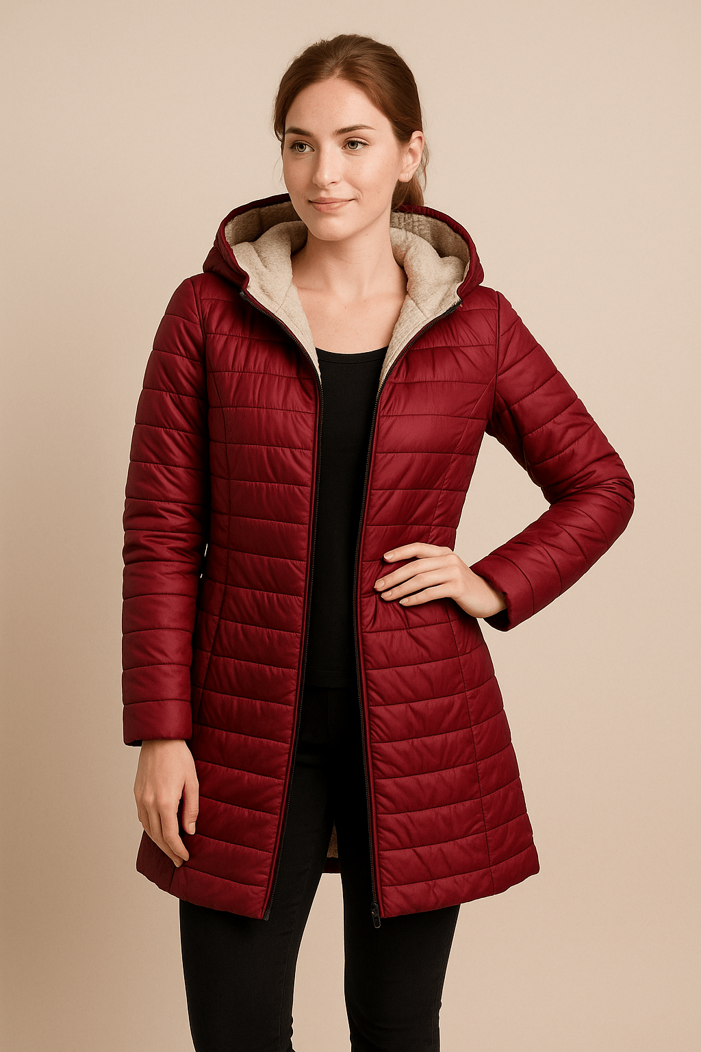 Greyson Dept. | Nia – Women’s Quilted Mid-Length Puffer Coat with Plush Lining and Hood