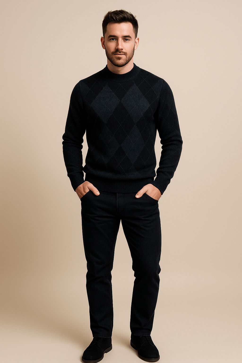Greyson Dept. | Sindre – Men’s Argyle Crew Neck Knitted Sweater with Classic Diamond Pattern