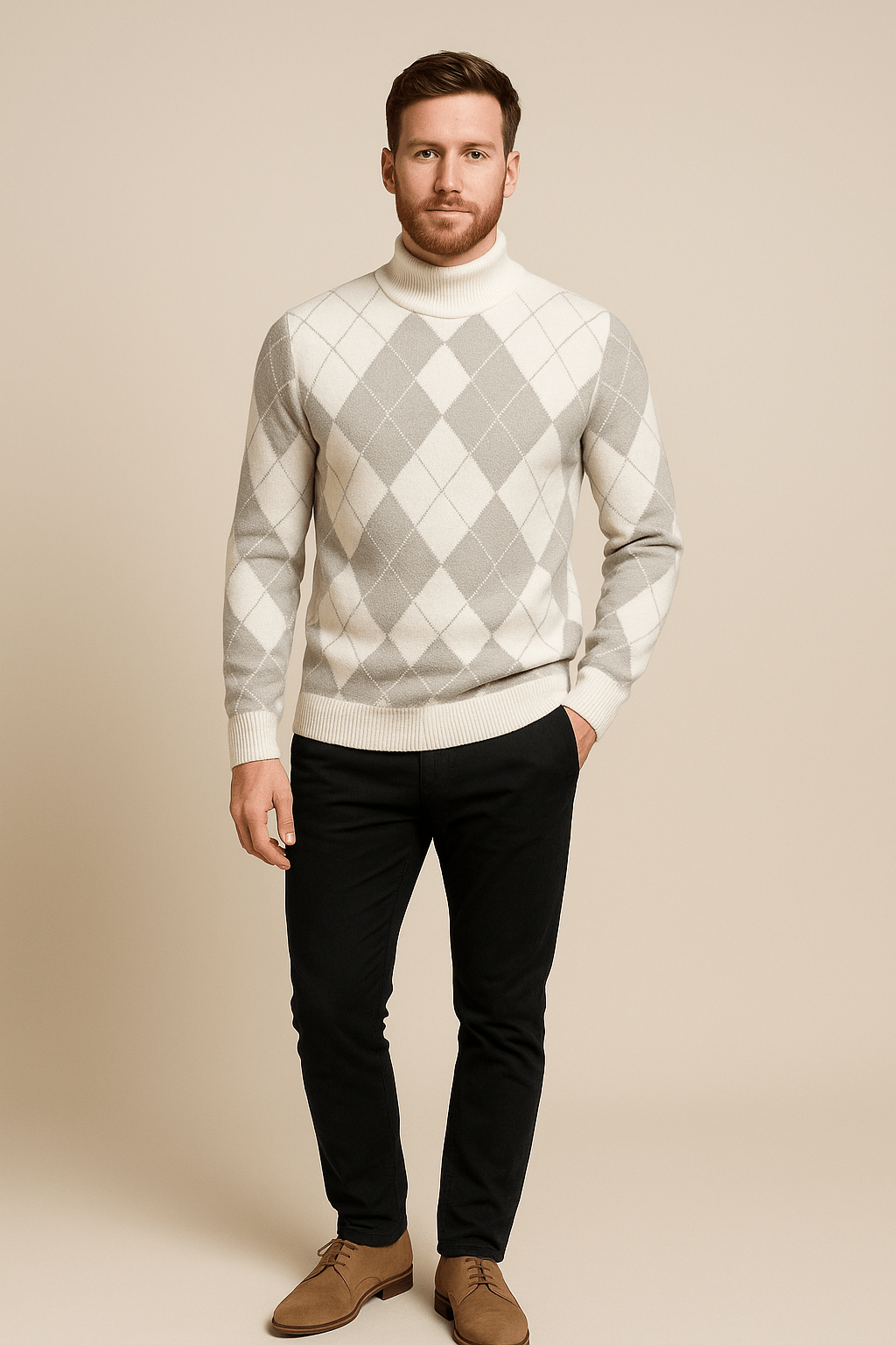 Greyson Dept. | Sindre – Men’s Argyle Crew Neck Knitted Sweater with Classic Diamond Pattern
