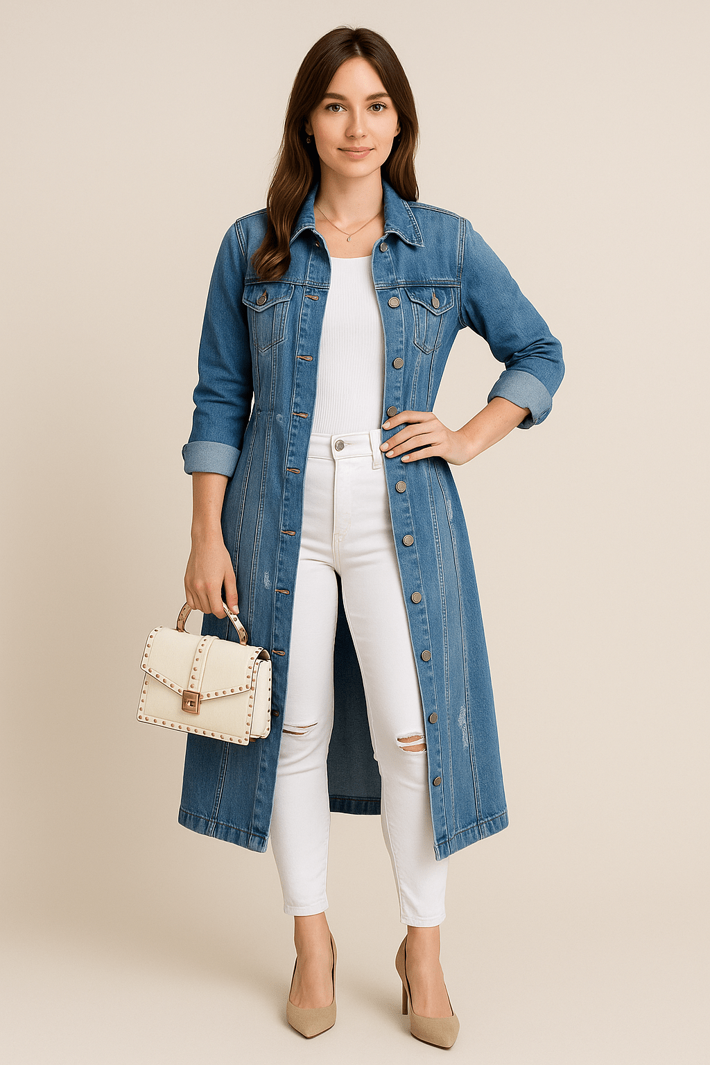 Greyson Dept. | Soraya – Women’s Distressed Denim Trench Coat with Relaxed Fit
