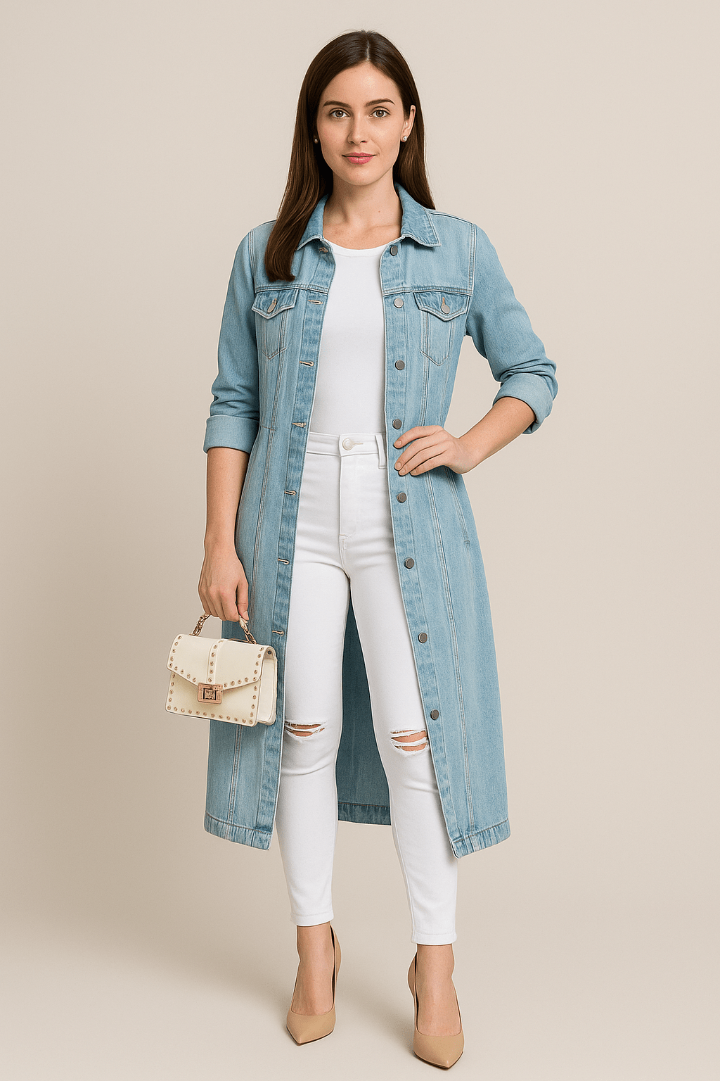 Greyson Dept. | Soraya – Women’s Distressed Denim Trench Coat with Relaxed Fit